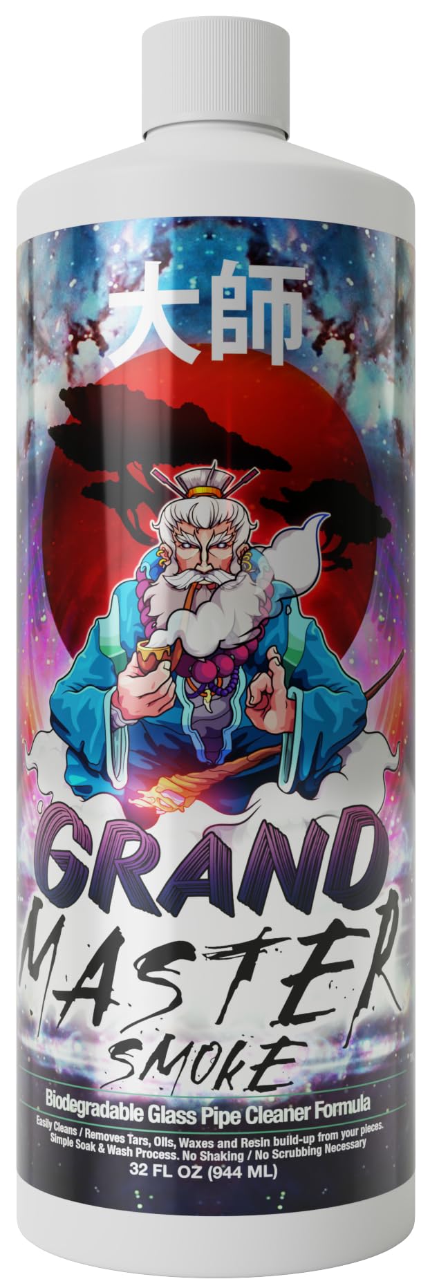 GRAND MASTER SMOKE 32oz Soak & Wash Glass Pipe Cleaner - Cleanse, Deodorize,