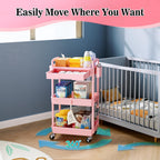 3 Tier Rolling Cart with Drawer Pink Storage Organizer Bathroom Kitchen Office