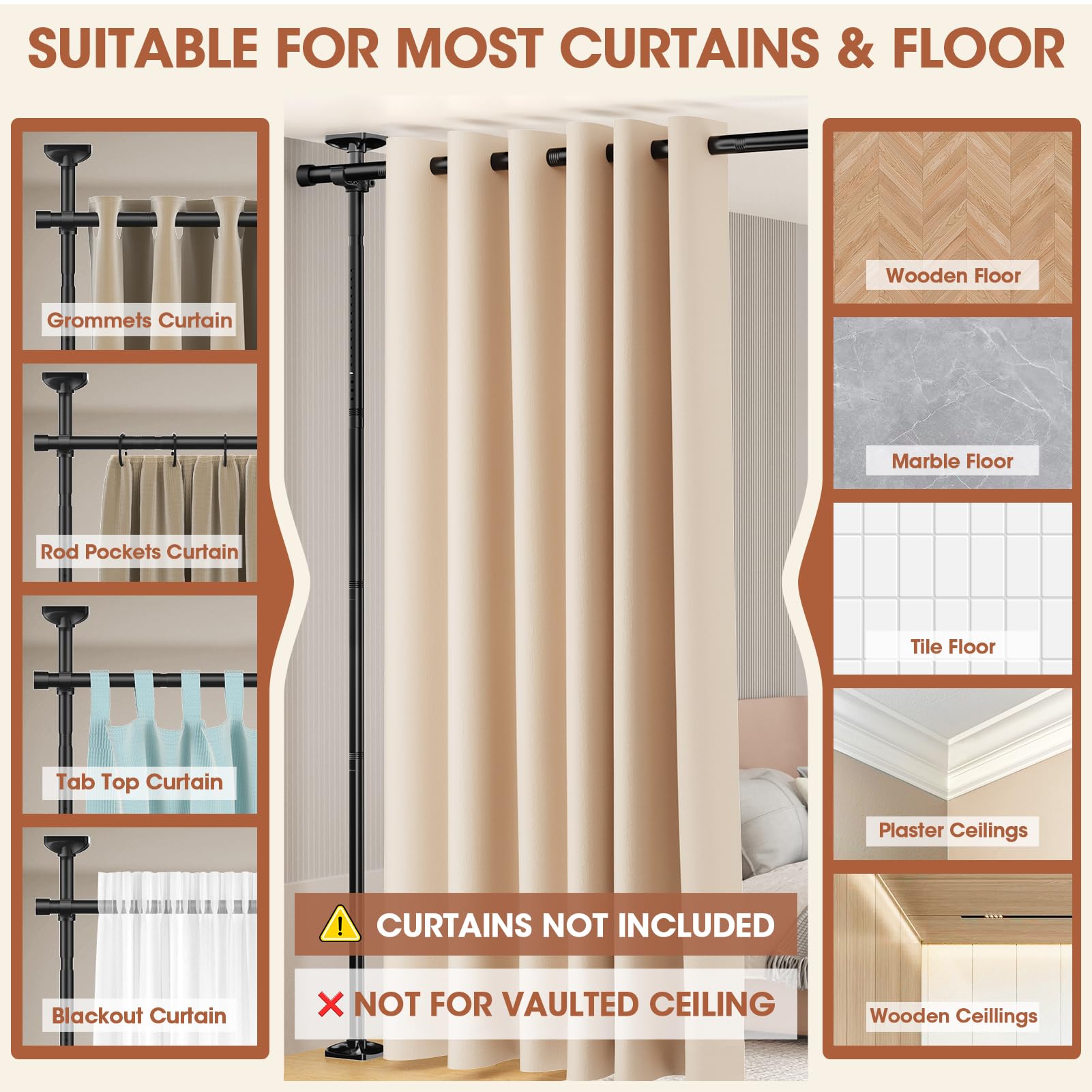 SUNALLY Room Divider Curtain Rod, No Drilling Wall Divider for Room Separation,