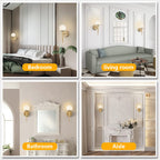 BOKT Set of 2 Brass Globe Wall Sconces White Glass Bathroom Bedroom Lights
