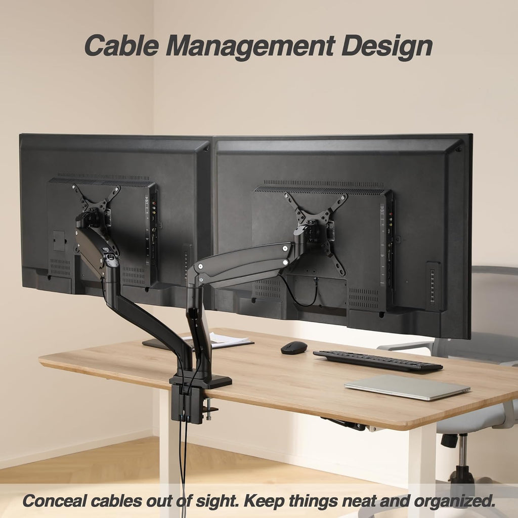 AVLT Dual Monitor Arm Desk Mount 13-43in Full Motion VESA USB Pass Through Black