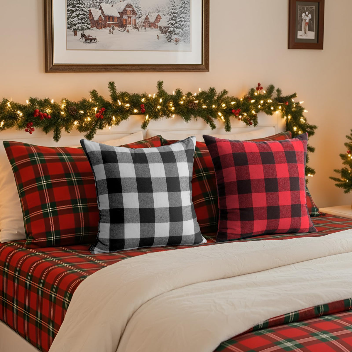 Thmyo 16x16inch  4-Pack Buffalo Check Plaid Throw Pillow Covers Farmhouse Rustic