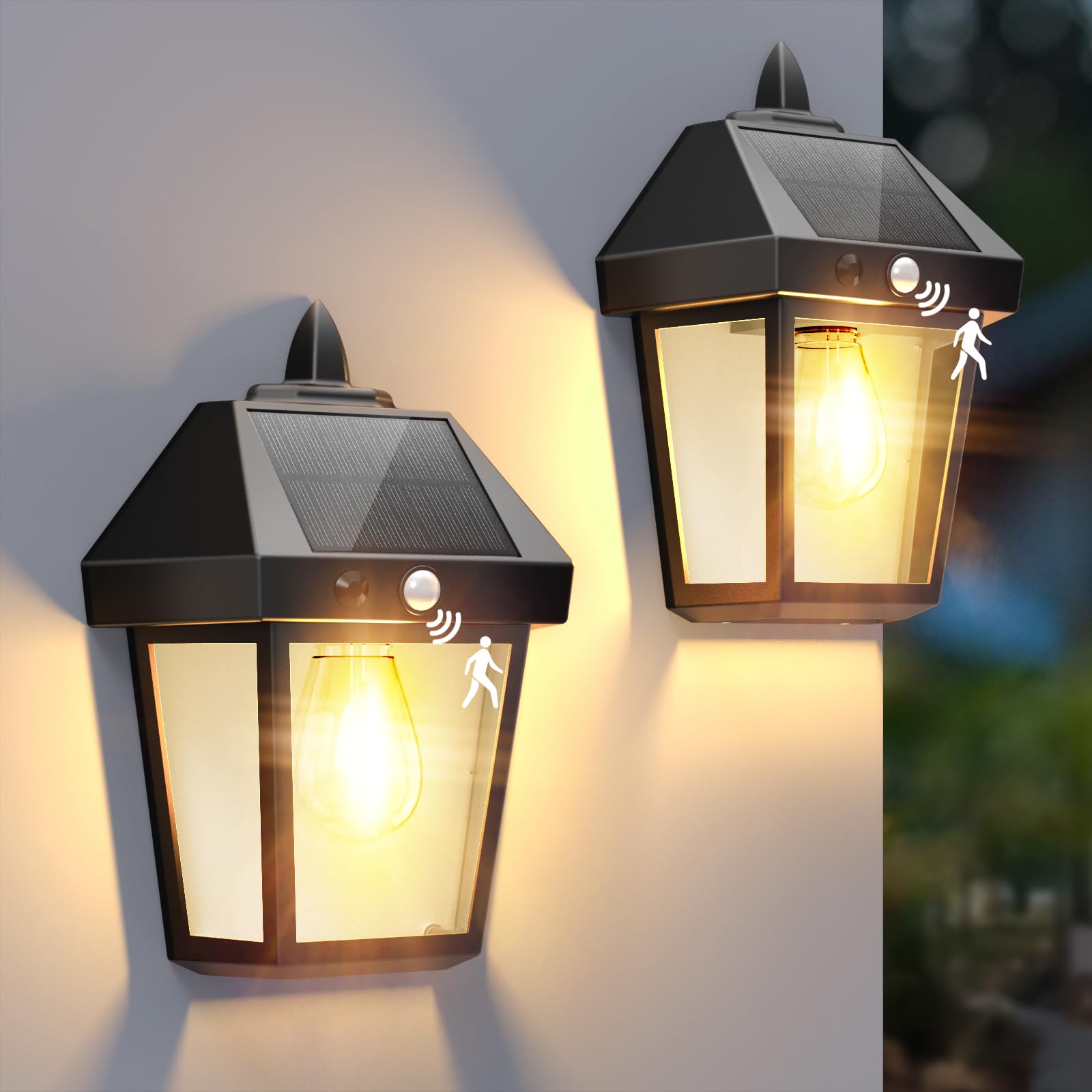 DERAYSION Solar Porch Lights Outdoor, 9 Inch Solar Wall Lanterns with Motion