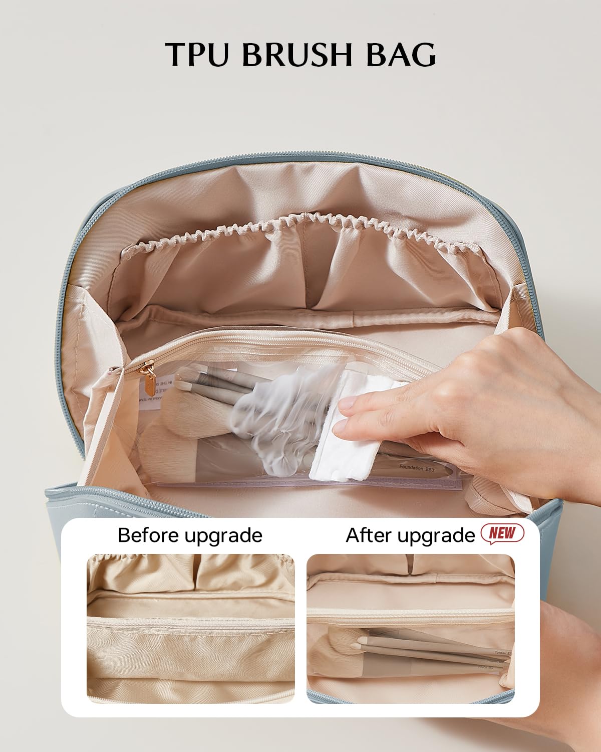 EACHY Travel Makeup Bag Large Capacity Cosmetic Organizer Flat Toiletry Handle