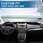 KUST Black Dashboard Cover Compatible with Ford Edge 2015-2024 Dashboard Cover Accessories for Edge Non-Slip Polyester Dashboard Mat Custom Fit Center Console Sunshield Protector No Glare