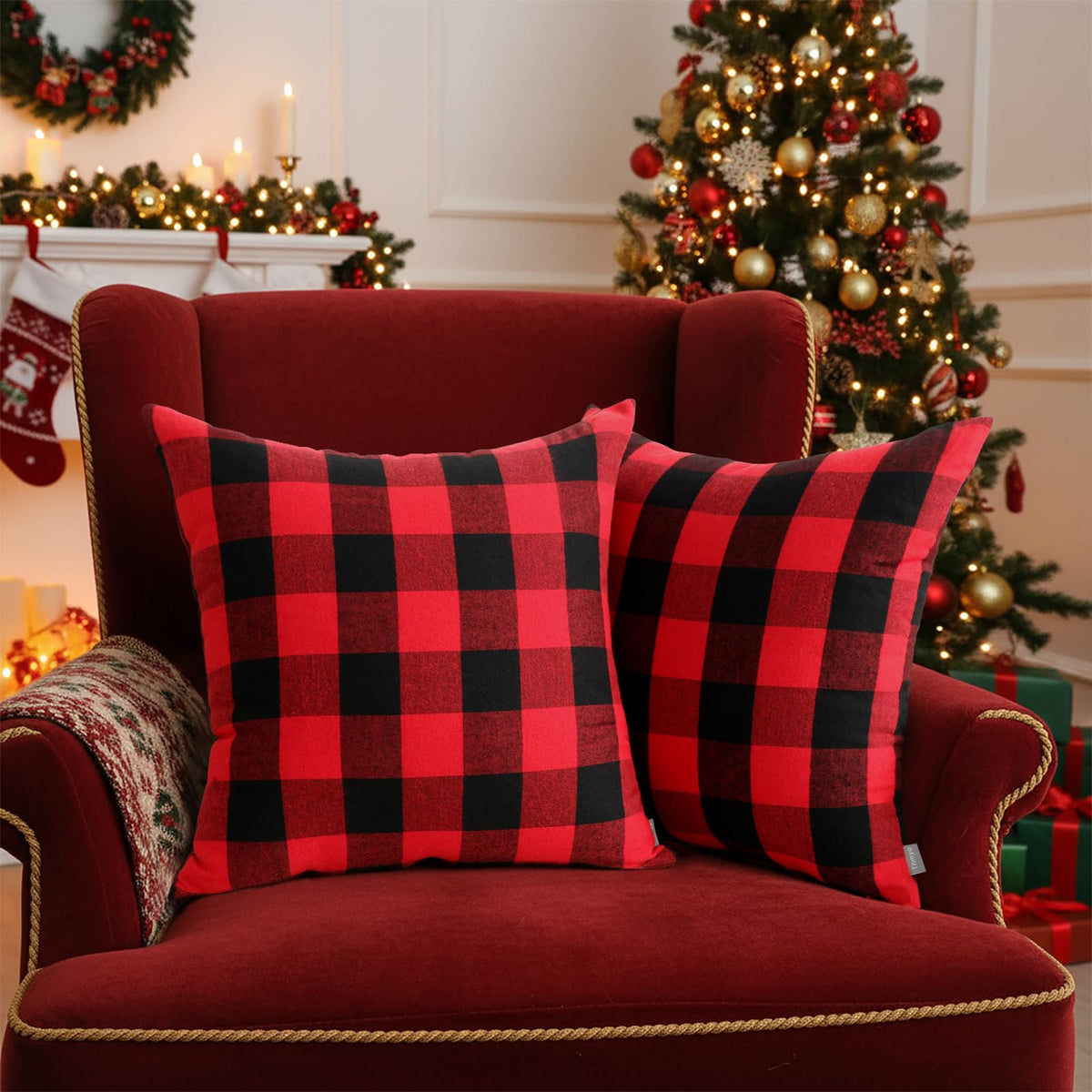 Thmyo 16x16inch  4-Pack Buffalo Check Plaid Throw Pillow Covers Farmhouse Rustic