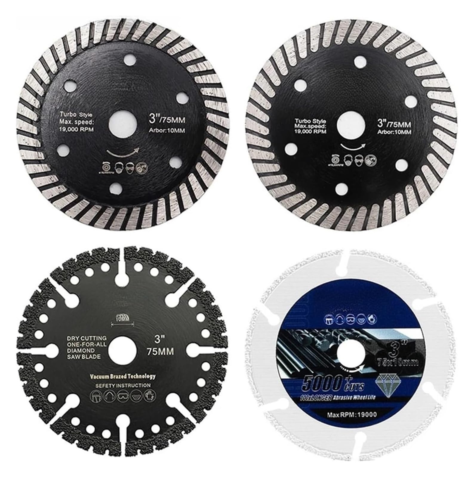 2 Pack 3"/Dia75mm Diamond Saw Blade Tile Steel Concrete Cutter Mini Grinder