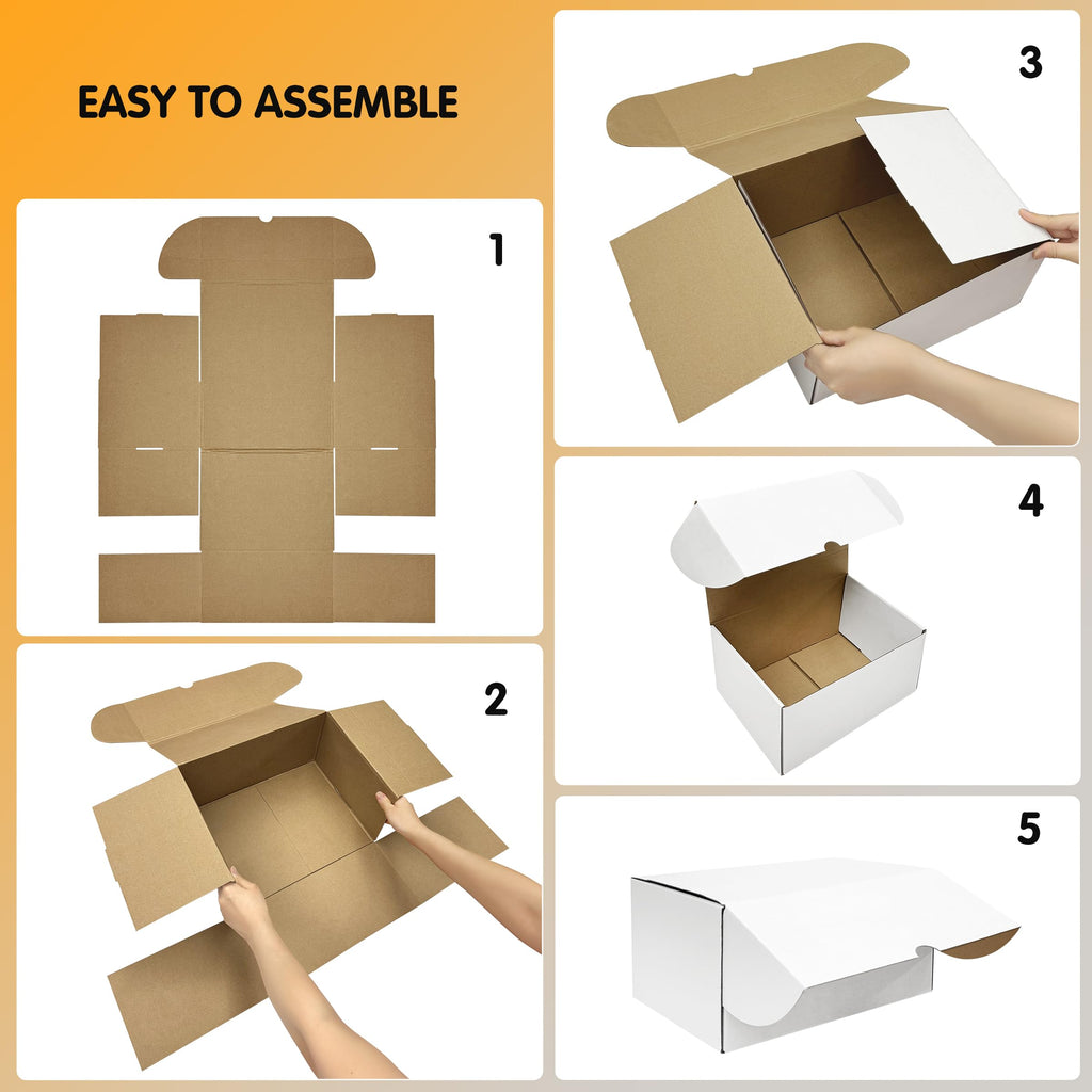JOWLOT 12x9x6 inch Shipping Boxes Set of 15, White Corrugated Cardboard Box