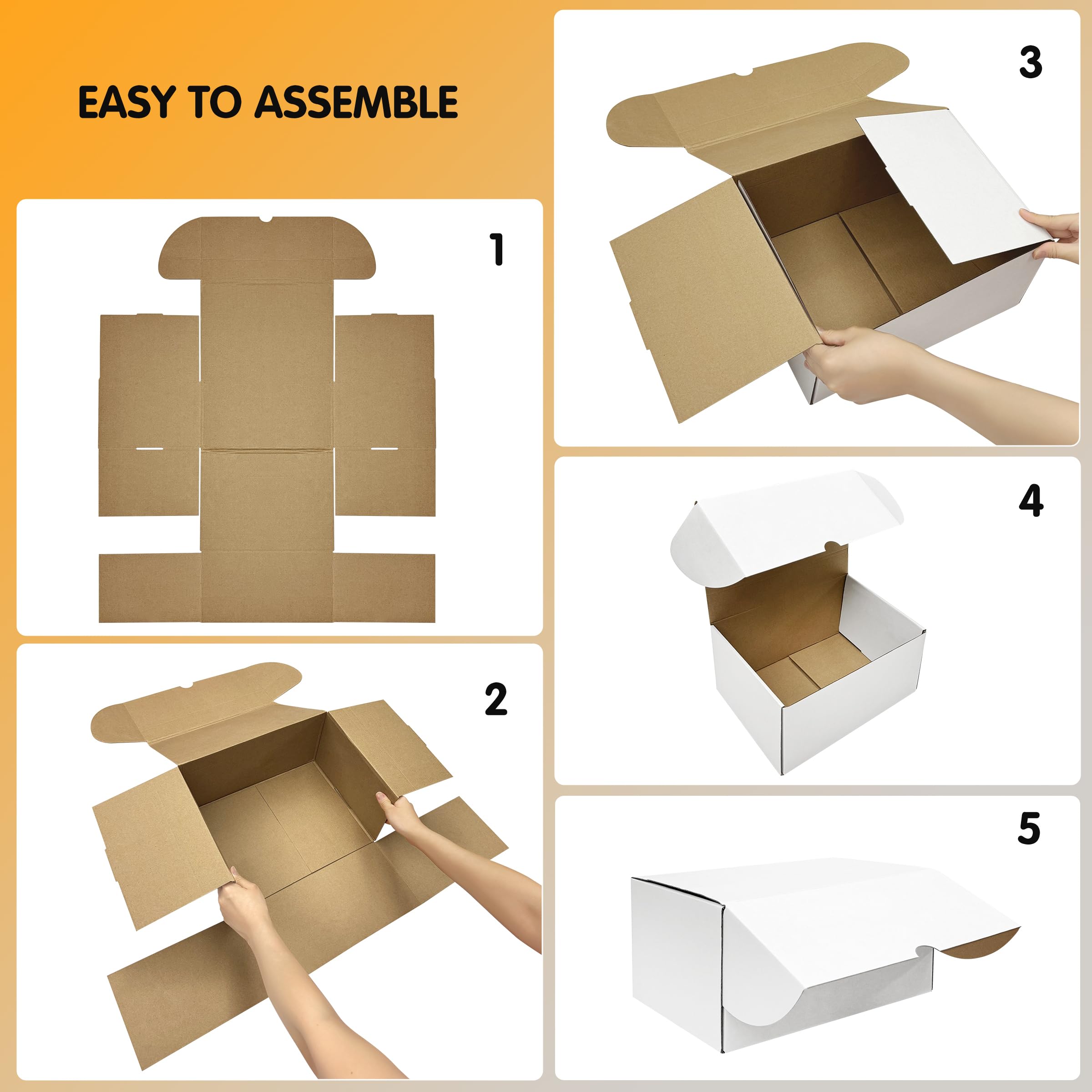JOWLOT 12x9x6 inch Shipping Boxes Set of 15, White Corrugated Cardboard Box