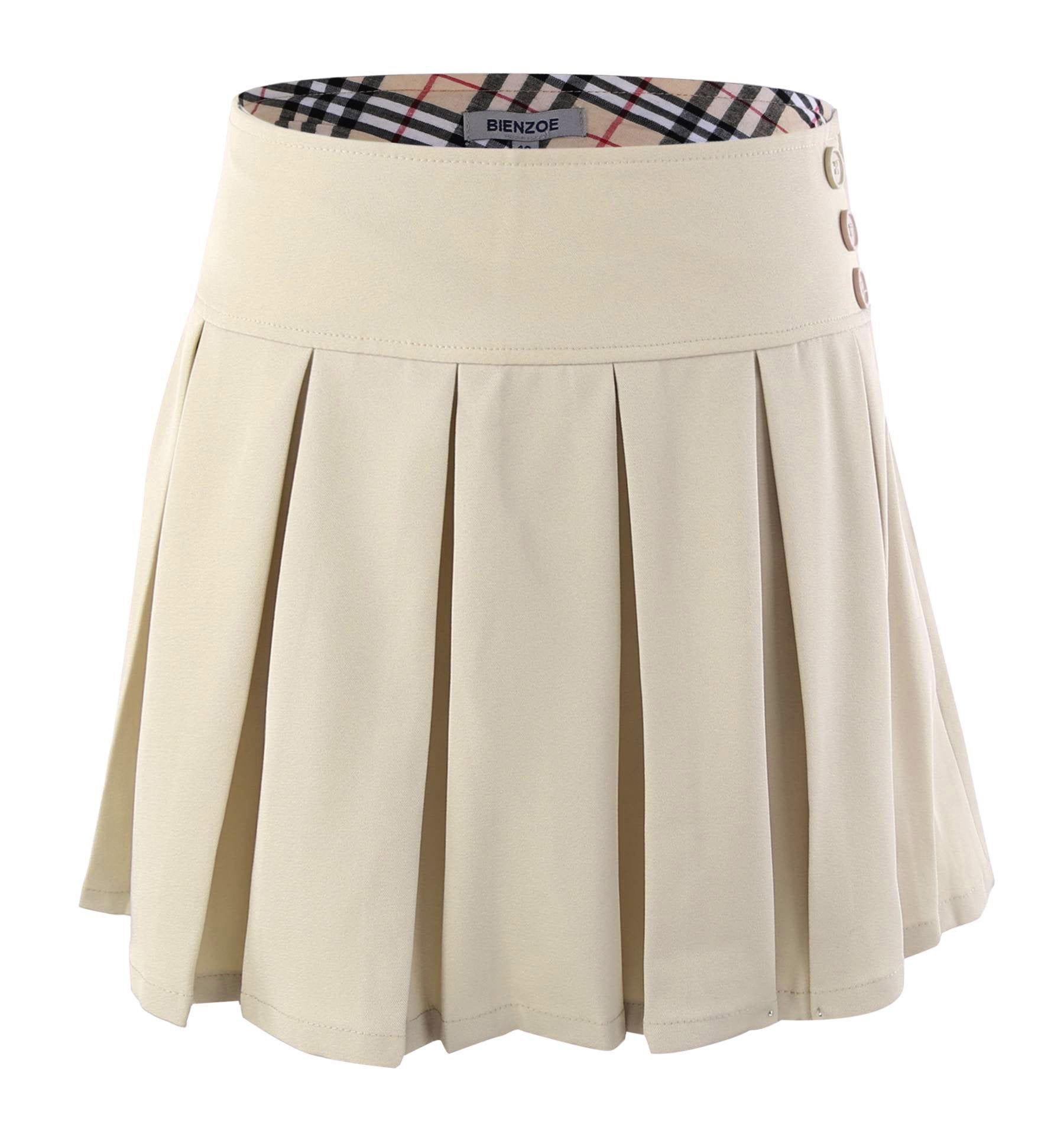 Bienzoe Girls School Uniform Skirt: Kids Adjustable Waist Stretchy Skort Khaki 8