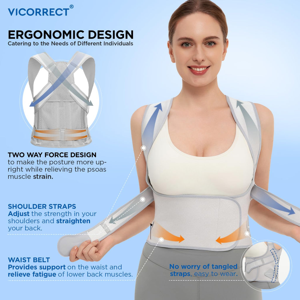 Back Posture Corrector Support for Women Gray, Small Posture Brace for Men -