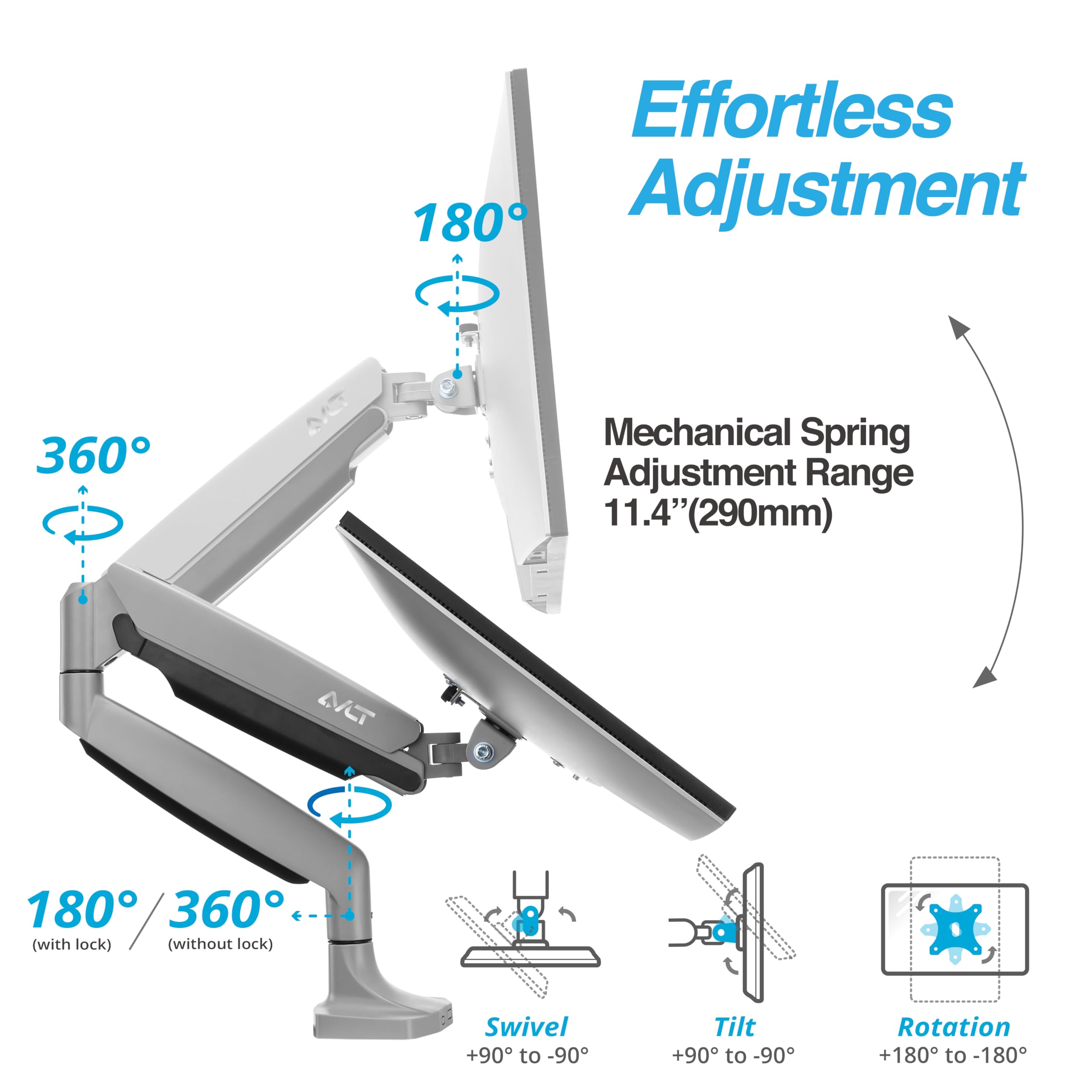 AVLT Single Monitor Arm Desk Mount 17–45  inch Mechanical Spring Full Motion