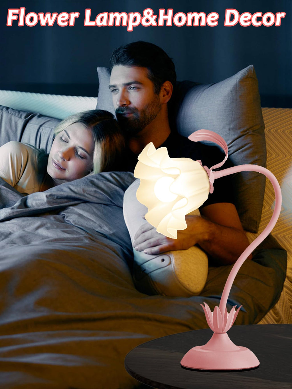 Flower Table Lamp LED Bedside Night Light 3 Color Modes Pink Kawaii Decor