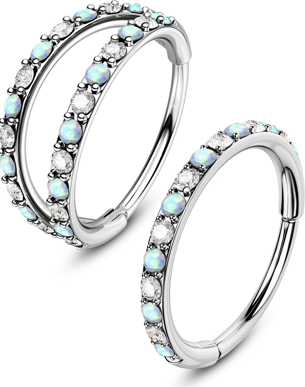 OUFER 2PCS Opal Nose Rings Hoops, 20G 7MM Single and Double Hoop Nose Rings for