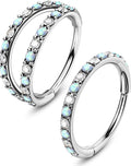 OUFER 2PCS Opal Nose Rings Hoops, 20G 7MM Single and Double Hoop Nose Rings for