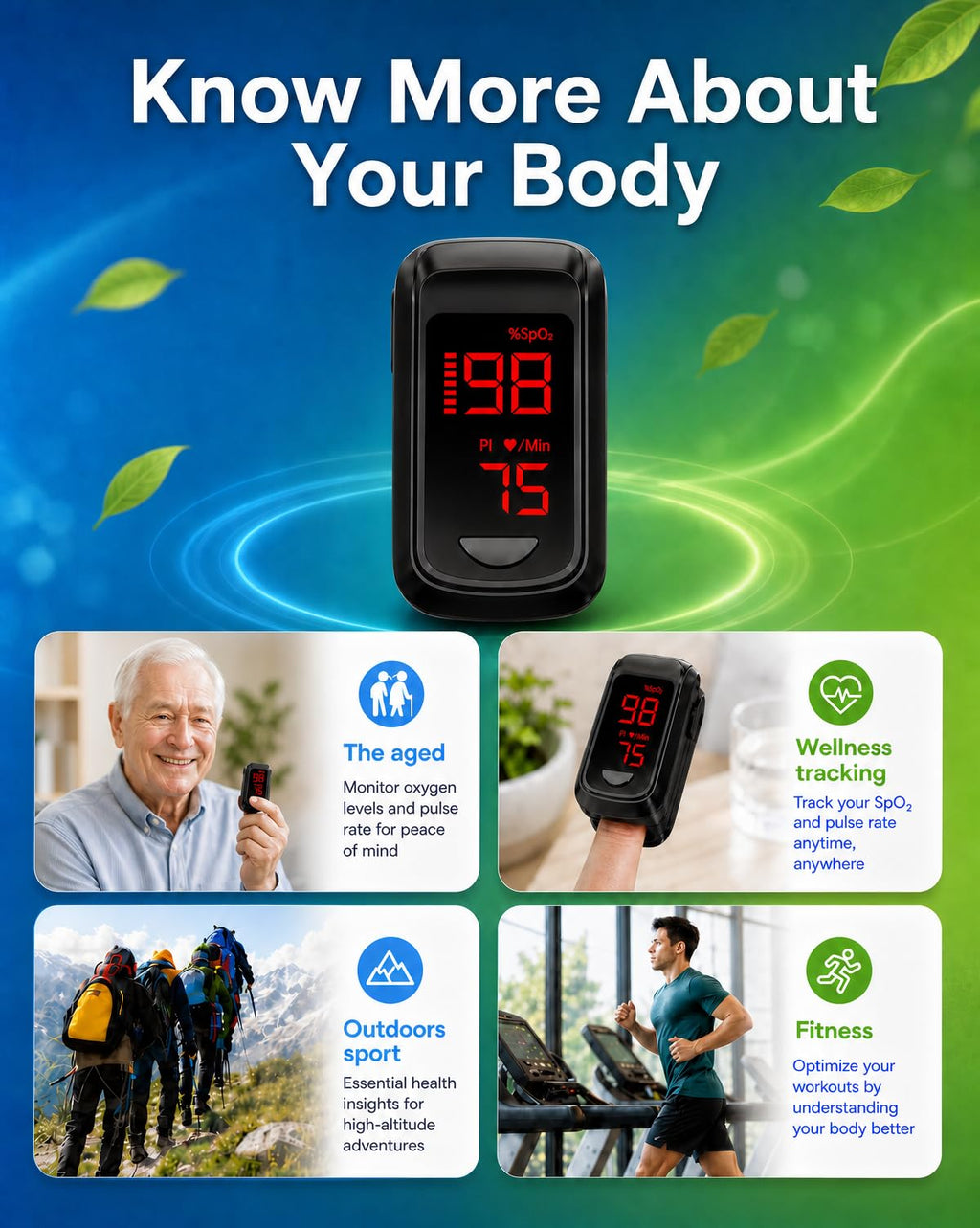 HOLFENRY Pulse Oximeter Fingertip - Large Display Oxygen Monitor Fingertip with