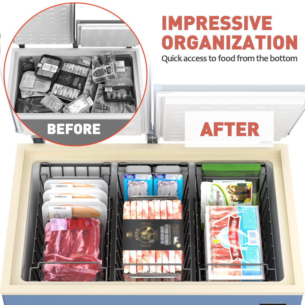Goovilla Freezer Organizer Bins with Foldable Handle, 4 Pack Stackable Freezer