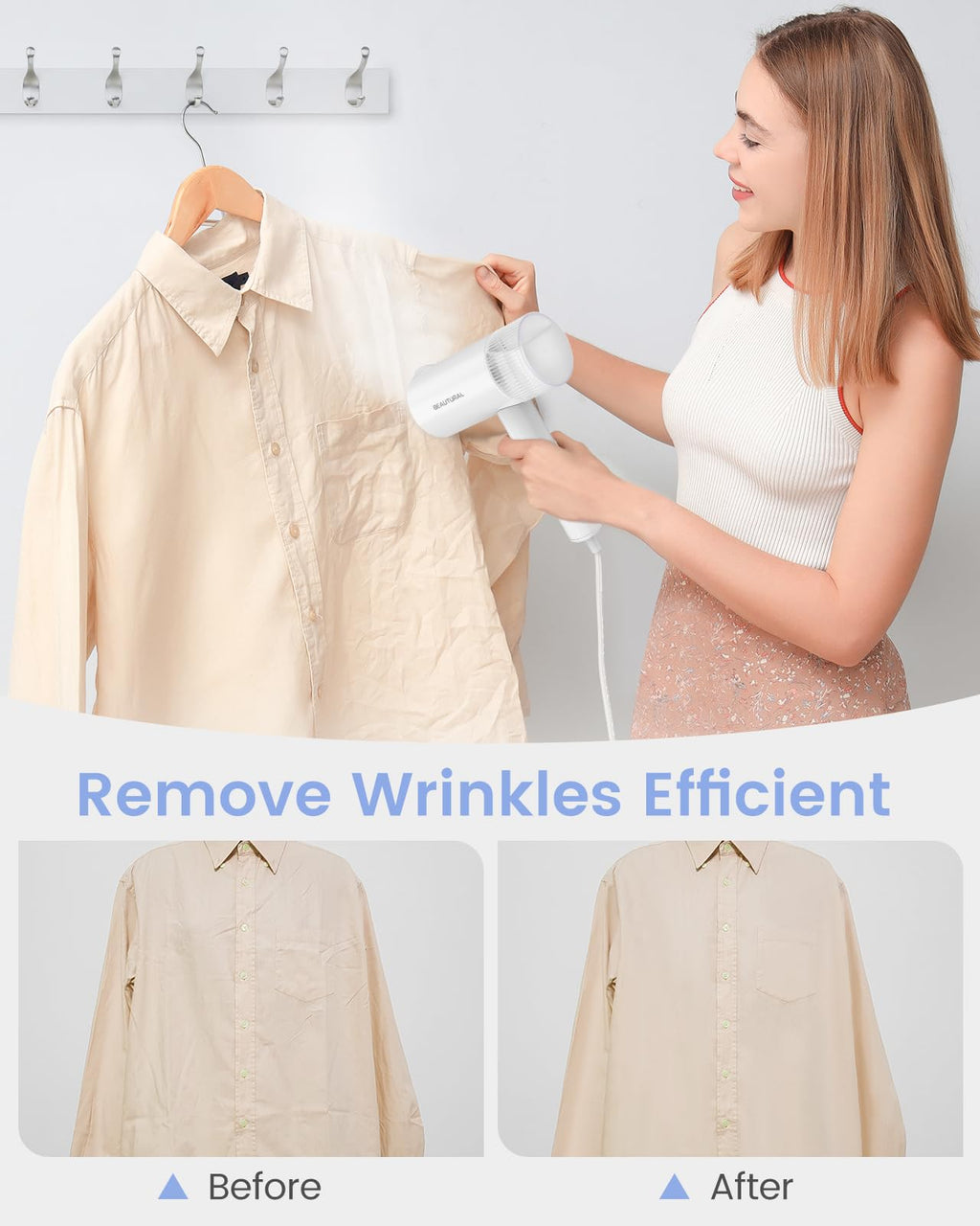 BEAUTURAL Steamer for Clothes, Portable Garment Wrinkle Remover, Fast 30s
