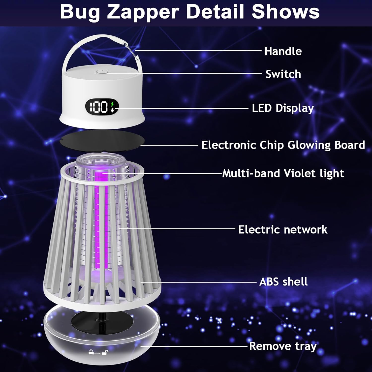 Bug Zapper Indoor Outdoor Mosquito Zapper, LED Rechargeable Fly Zappers Mosquito