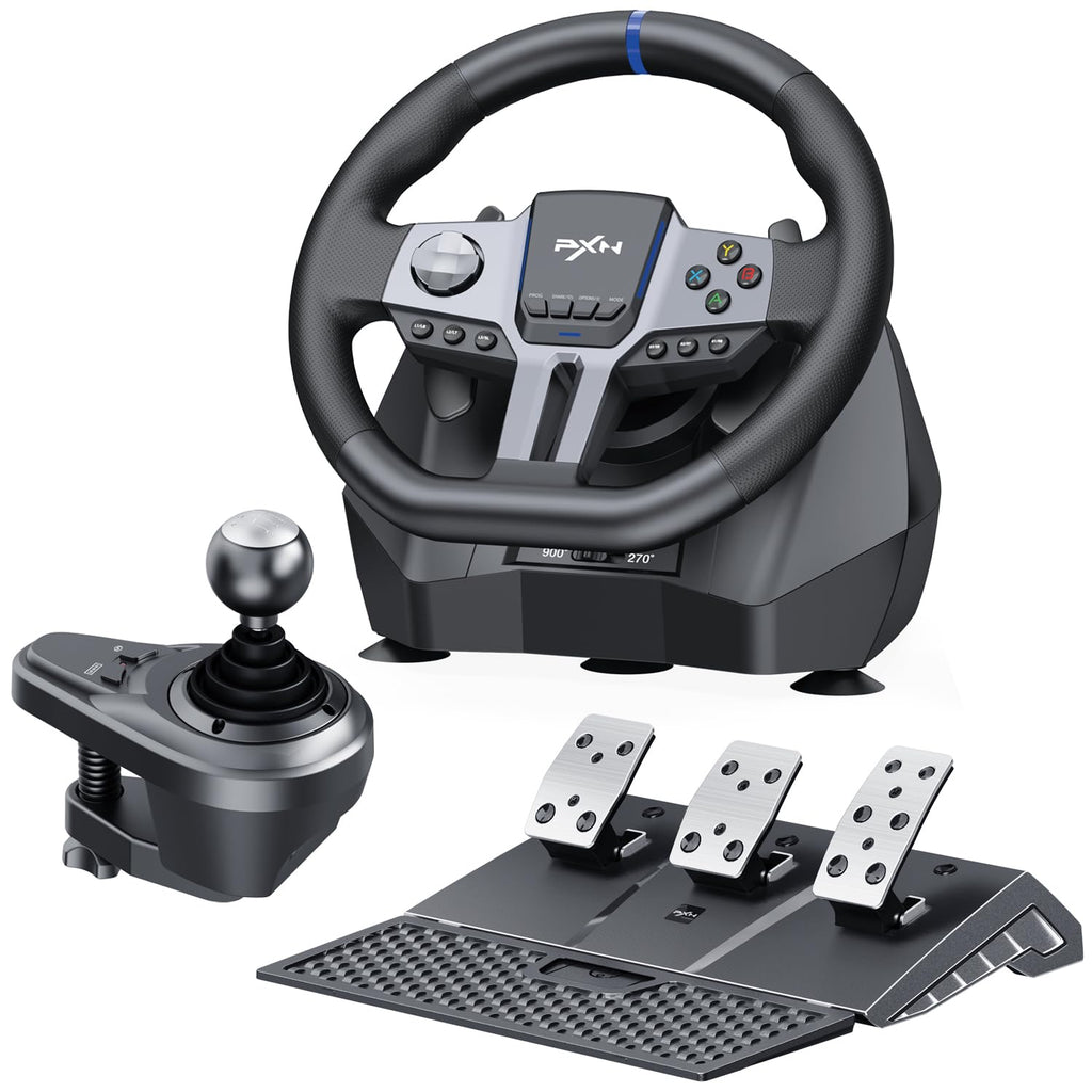 PXN - V9 Gen2 Racing Wheel - 270&900° Car Sim Steering Wheel, 3 Pedals, H