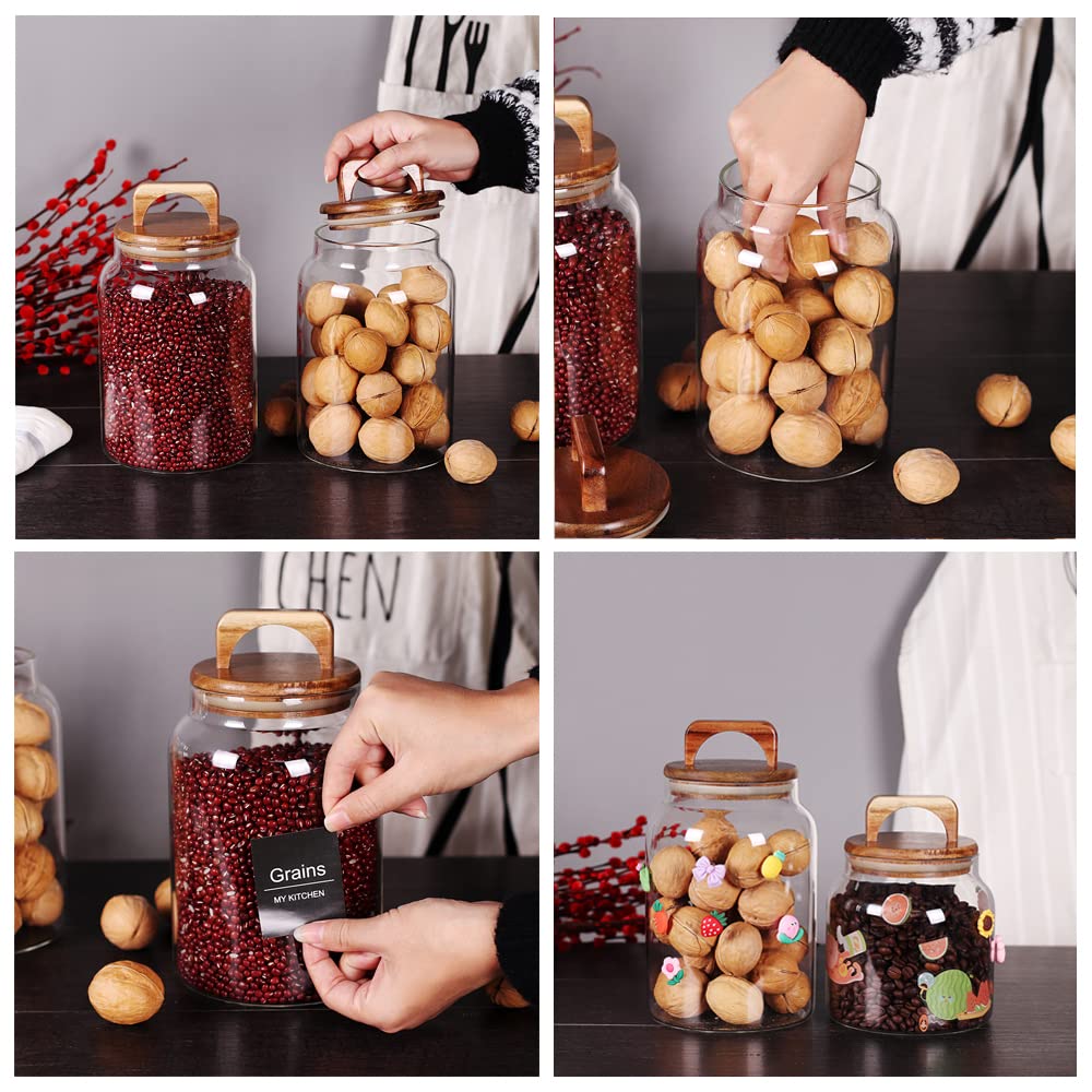 SAIOOL Canister Set of 2, Glass Kitchen Canisters with Airtight Acacia Lid, Tall
