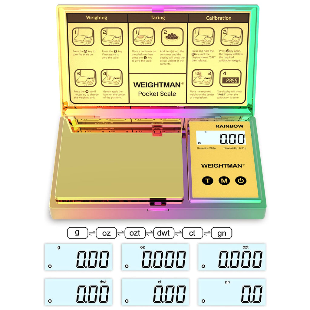 WEIGHTMAN Shiny Digital Gram Scale 200g x 0.01, Chrome Rainbow Mini Scale for
