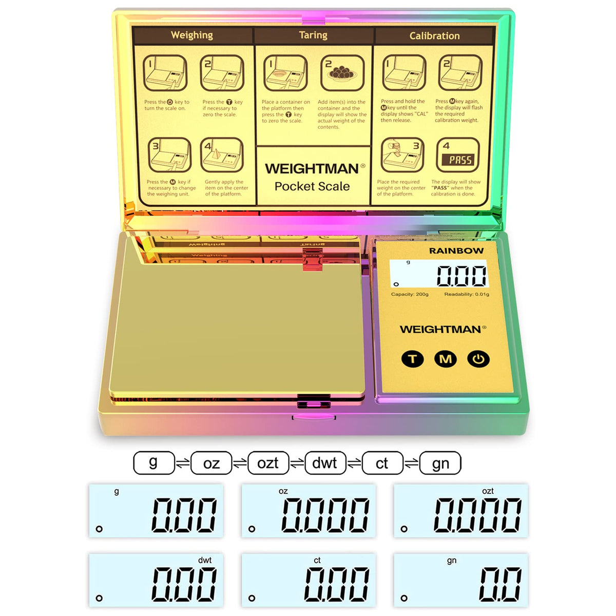 WEIGHTMAN Shiny Digital Gram Scale 200g x 0.01, Chrome Rainbow Mini Scale for