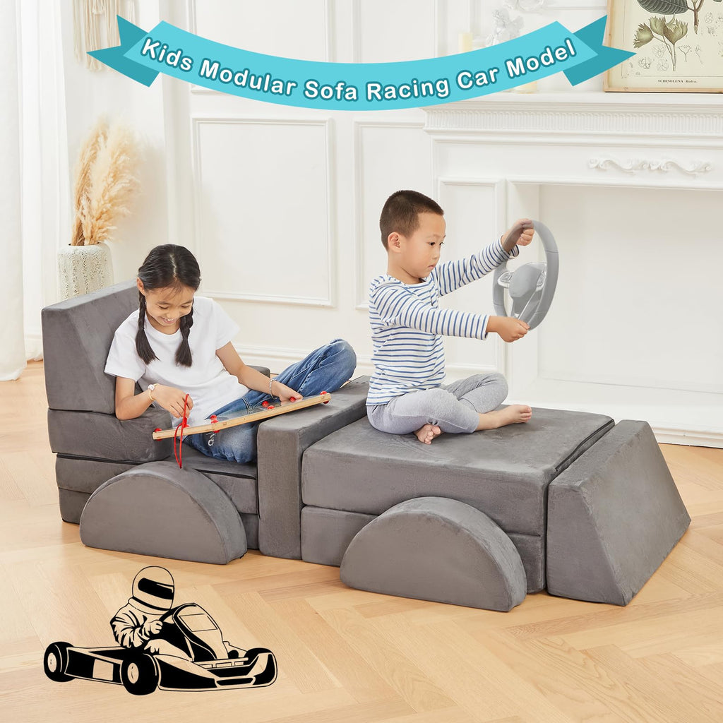 TROOPVILLE Modular Kids Play Couch, Fort Building Kids Couch for Room, Toddler Sofa That Folds, Grey