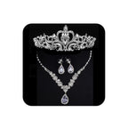 COCIDE Silver Jewelry Set Women Crystal Tiara Necklace Earrings Set