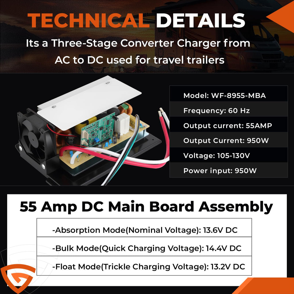 WF-8955-AD-MBA RV Power Converter Main Board Assembly 55 Amp for RV Trailer