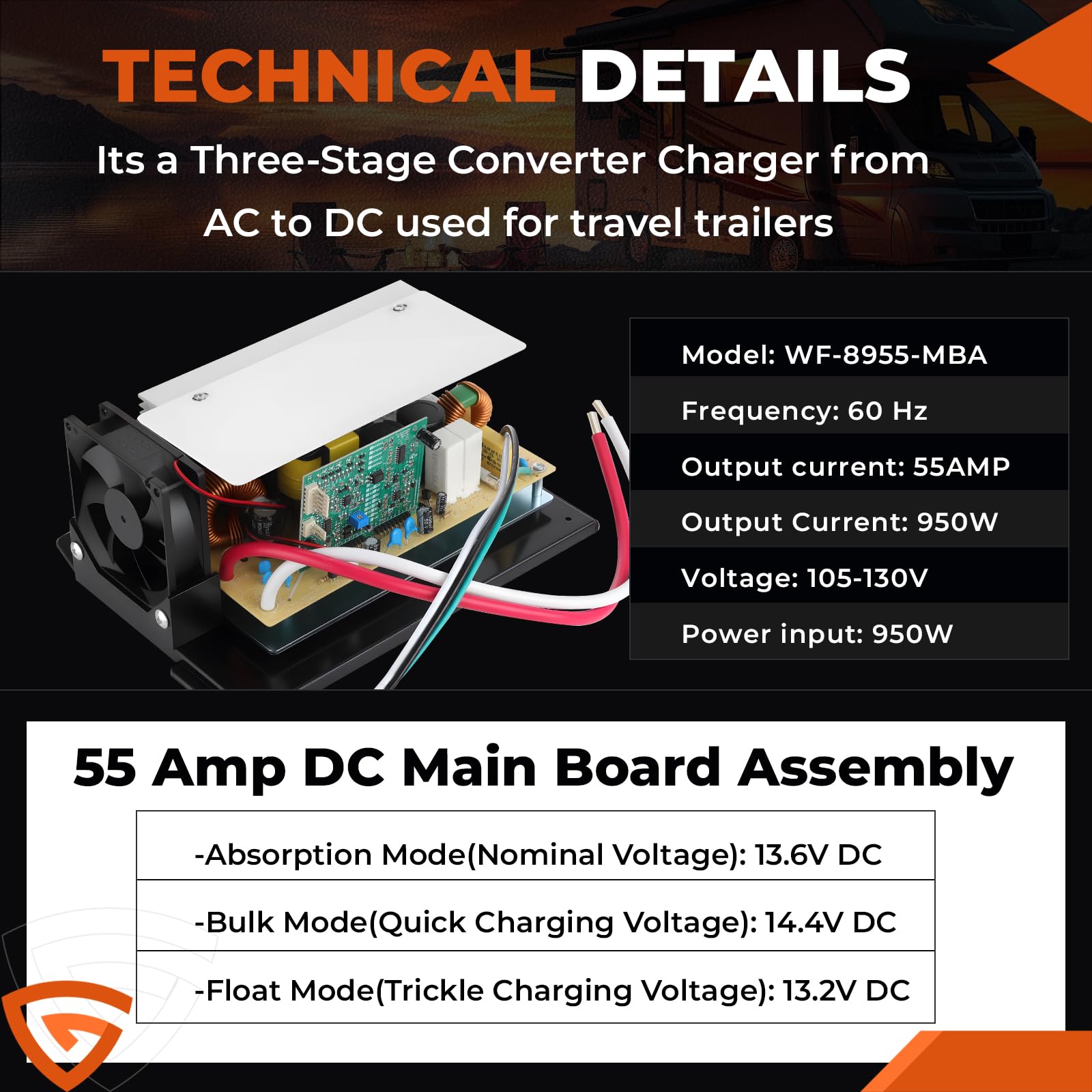 WF-8955-AD-MBA RV Power Converter Main Board Assembly 55 Amp for RV Trailer