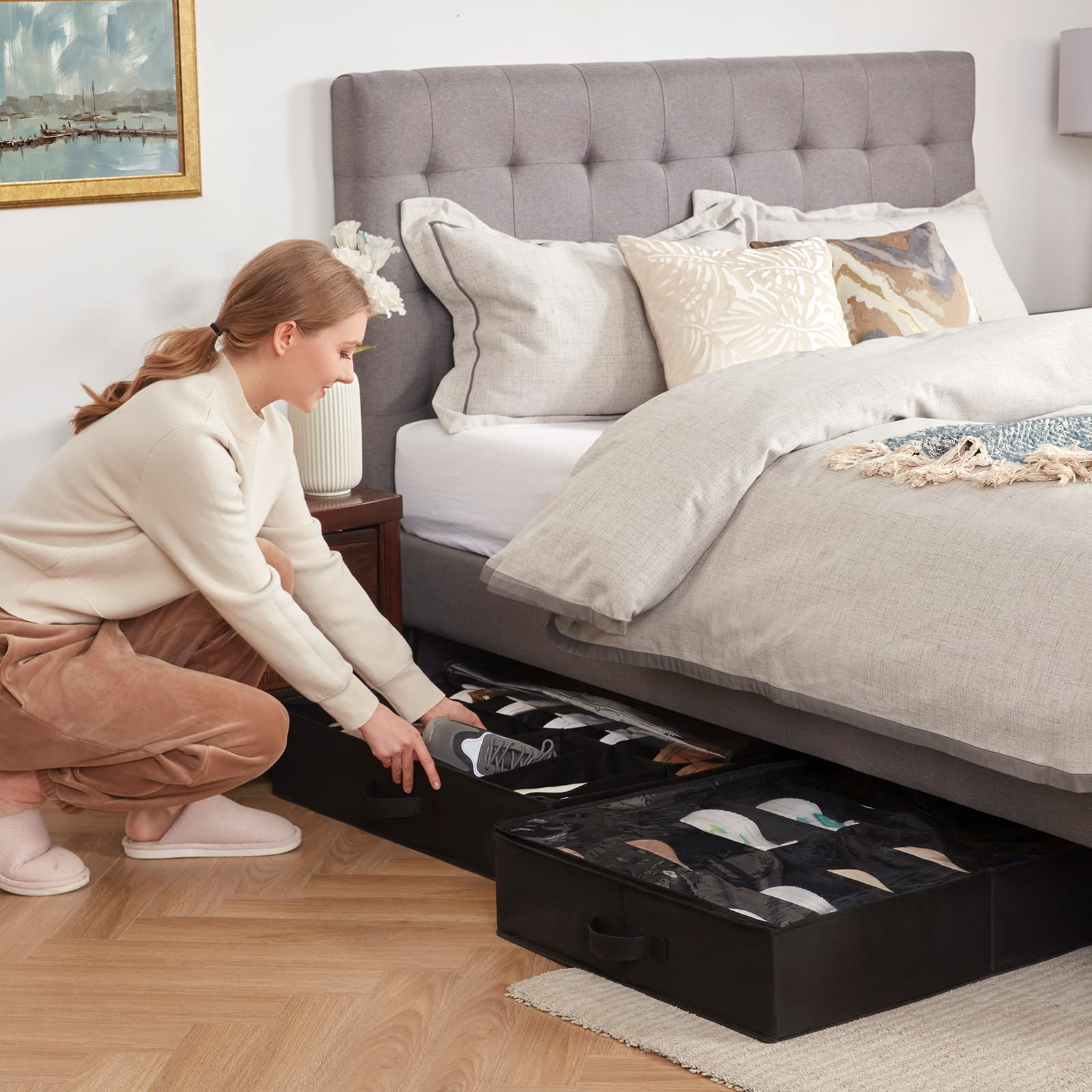 Lifewit Under Bed Shoe Storage Organizer 2 Pack(12 Shoes Cells), 4.3 Inches