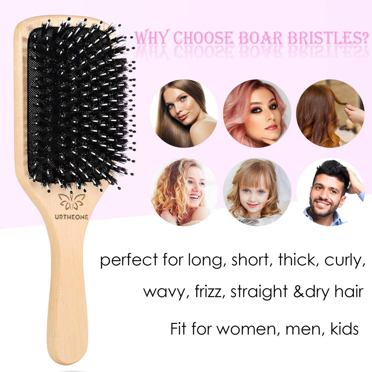 Hair Brush Boar Bristle Hairbrush for Thick Curly Thin Long Short Wet or Dry