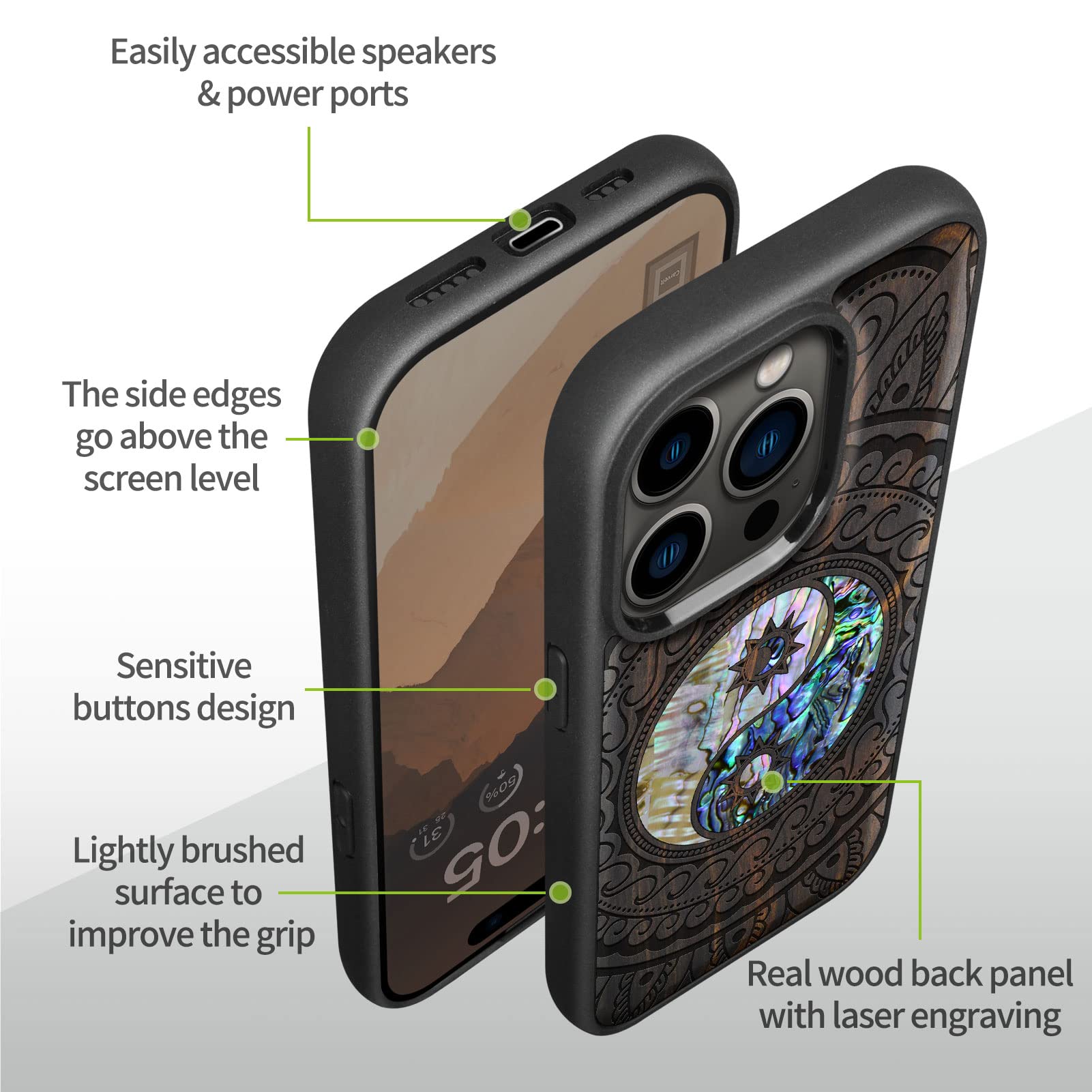 Carveit Designer Wooden Protective Magnetic Case for iPhone 14 Pro Case [Wood