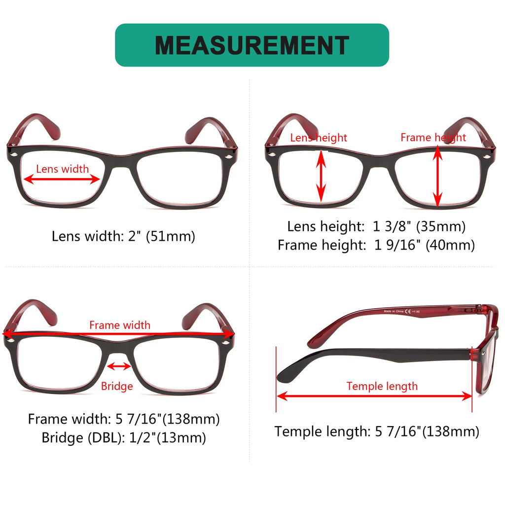 Eyekepper Classic Vintage Style Reading Glasses, Black-Red