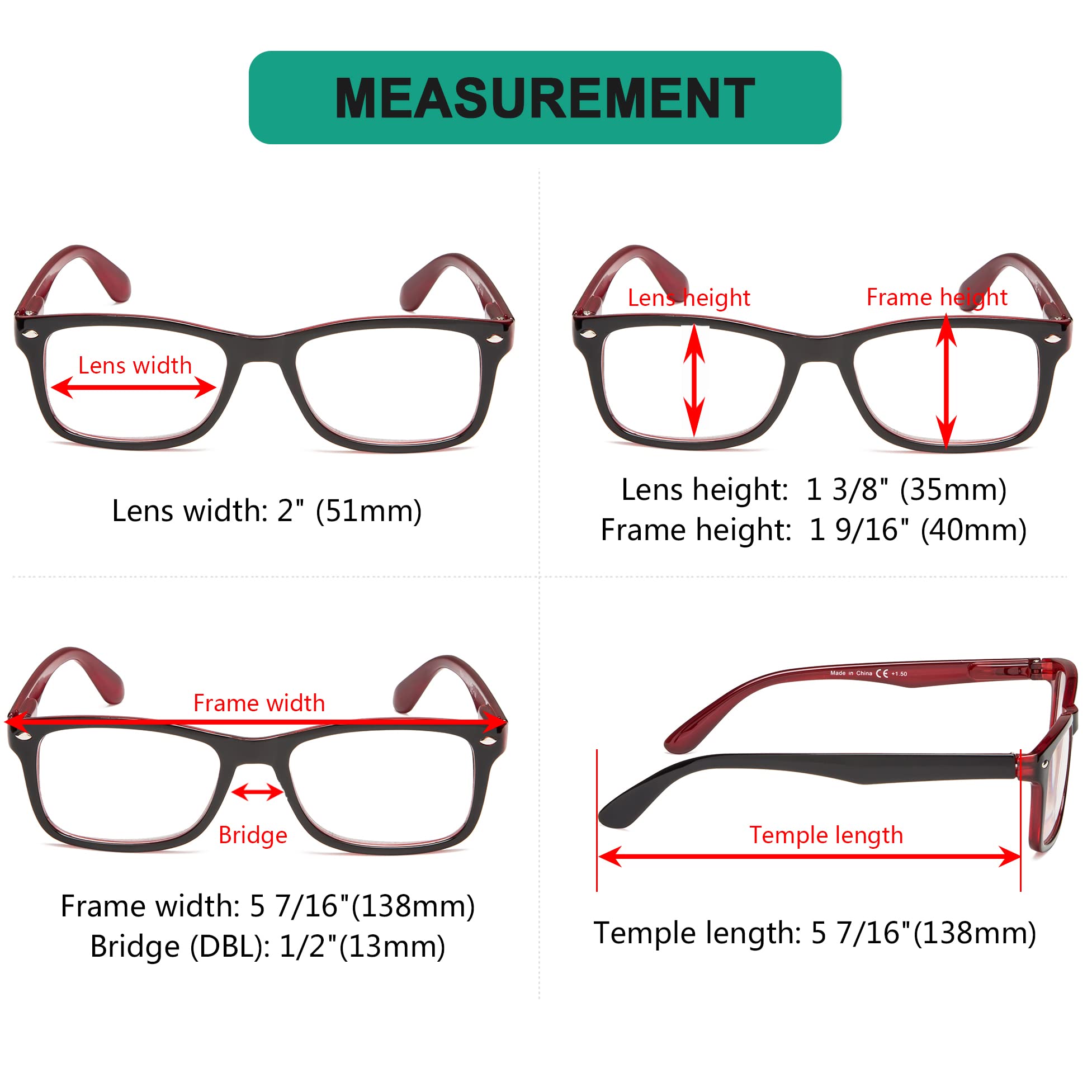 Eyekepper Classic Vintage Style Reading Glasses, Black-Red