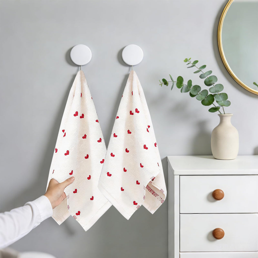 YIXAXKAO 2 Pieces Valentine's Day Hand Towels for Bathroom Red Pink Heart Cotton
