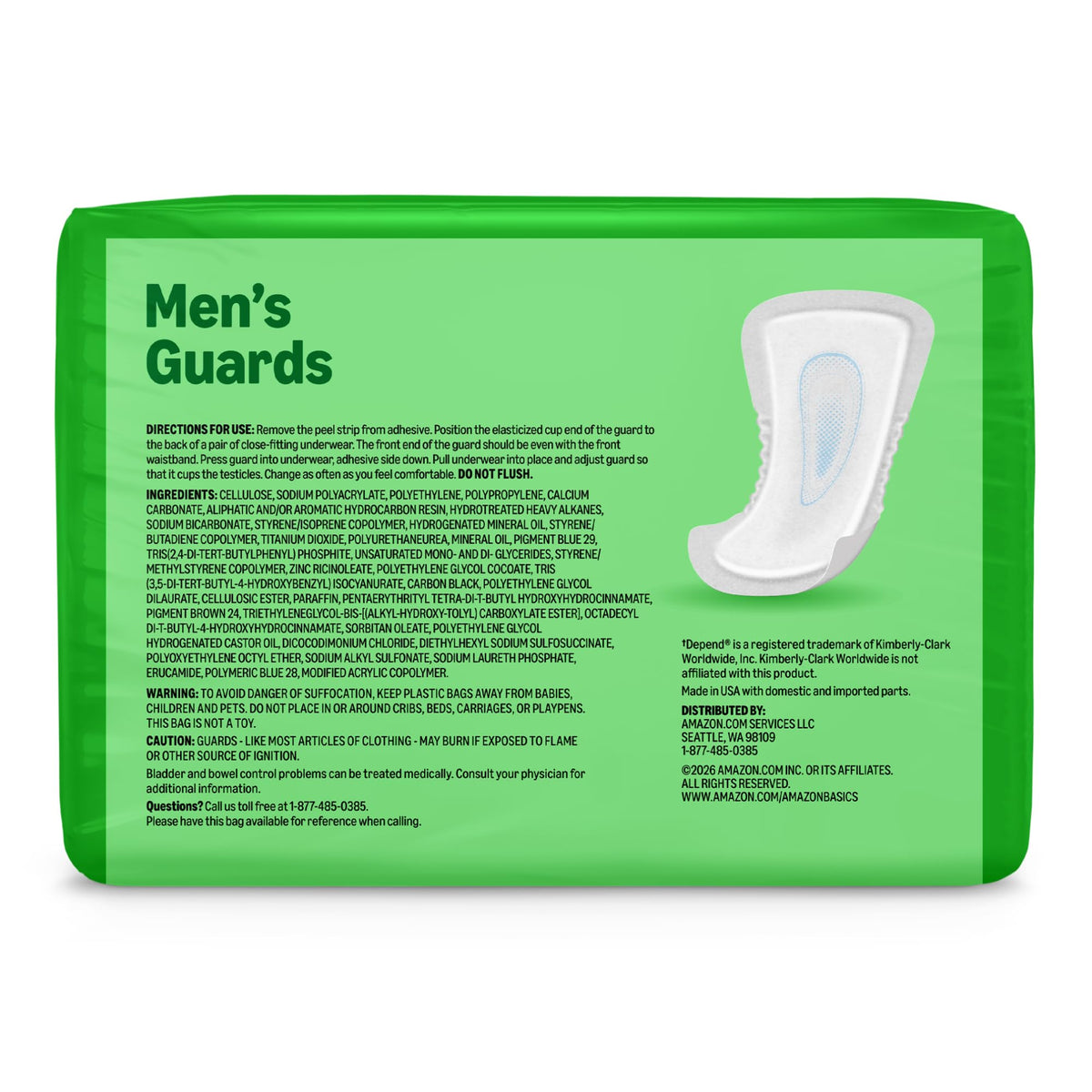 104 Count Amazon Basics Men's Incontinence Guards, Maximum Absorbency, 2 Packs