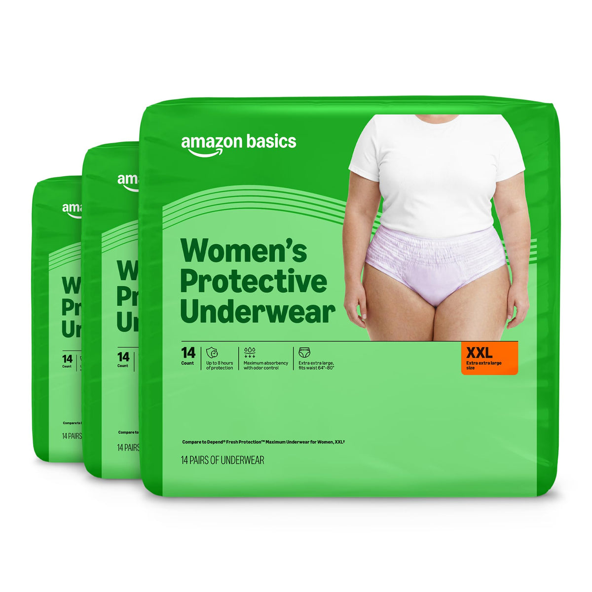 42 Count Amazon Basics Incontinence Underwear for Women, Protective, Disposable,