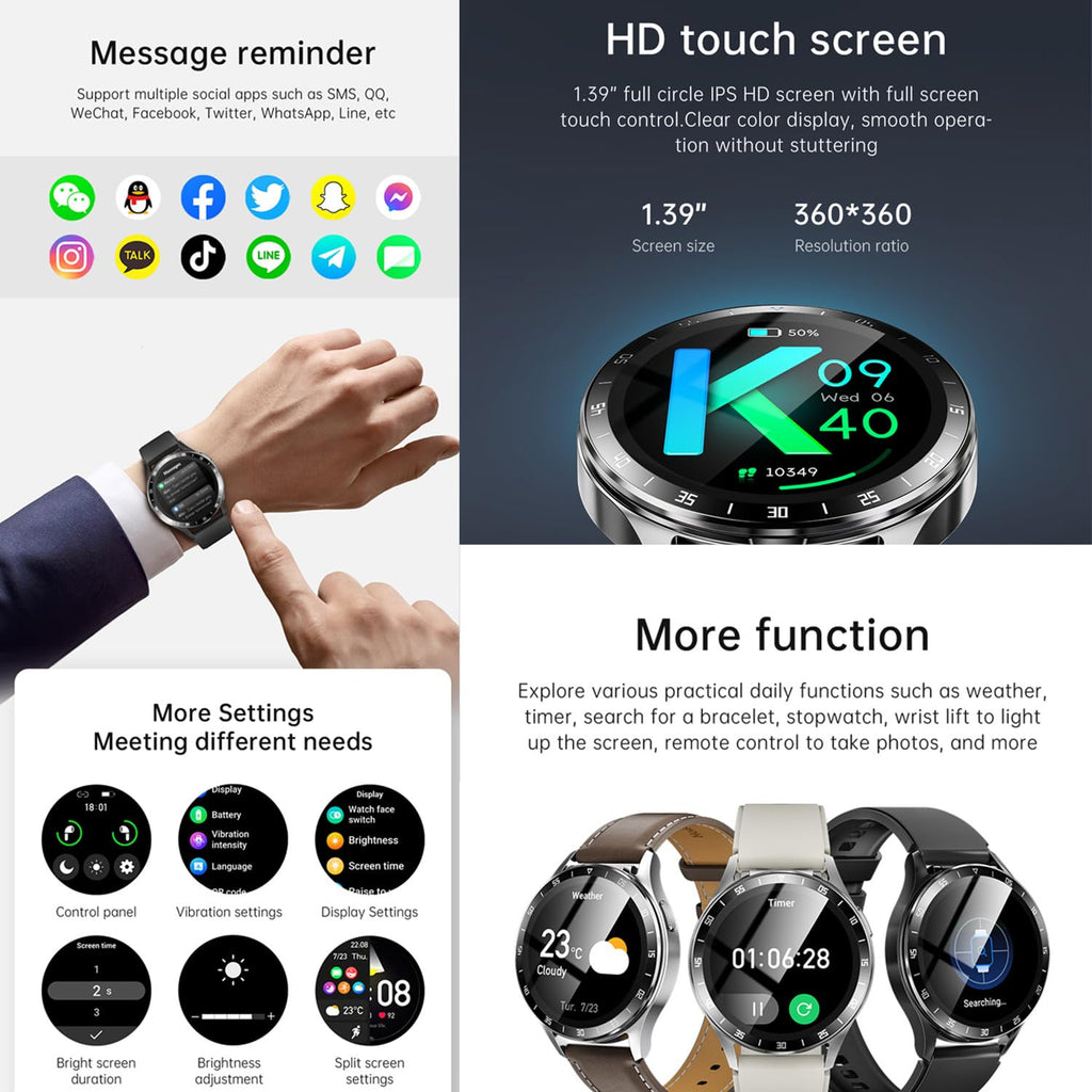 X10 Smart Watch with Earbuds for iPhone Android Smartphones 1.39 Inch Round