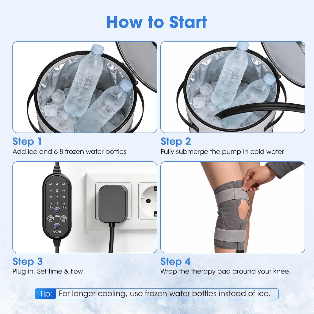 MQHOOB Ice Machine for Knee After Surgery, Programmable Timer & 4 Flow Settings,