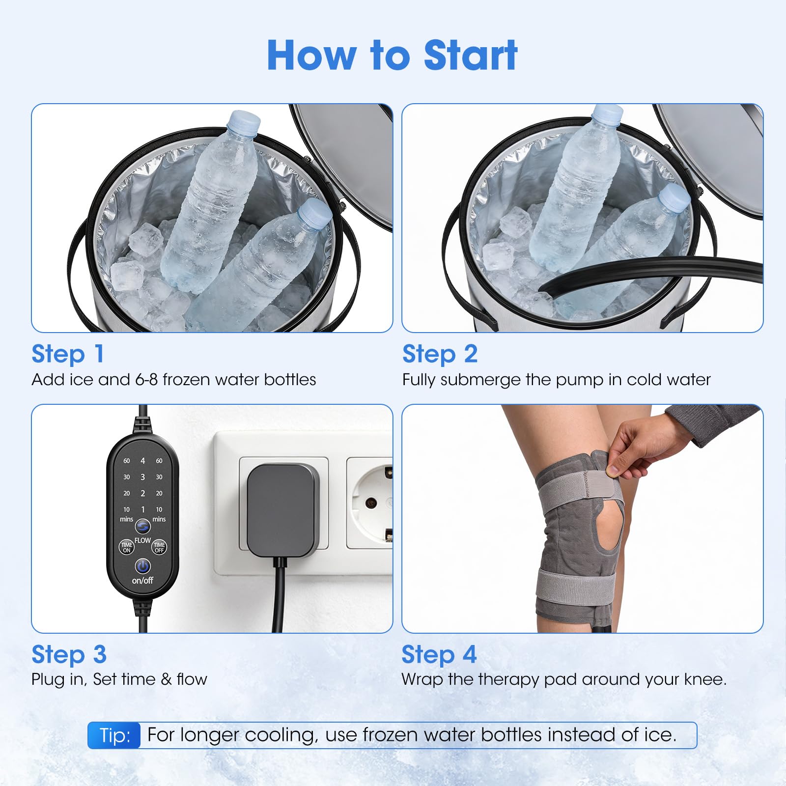 MQHOOB Ice Machine for Knee After Surgery, Programmable Timer & 4 Flow Settings,