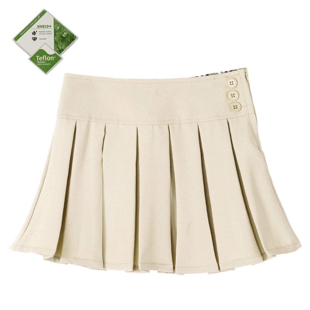 Bienzoe Girls School Uniform Skirt: Kids Adjustable Waist Stretchy Skort Khaki 8