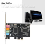 PUSOKEI PCIE Sound Card, 6channel Stereo Desktop Sound Card, 3D Stereo PCIe