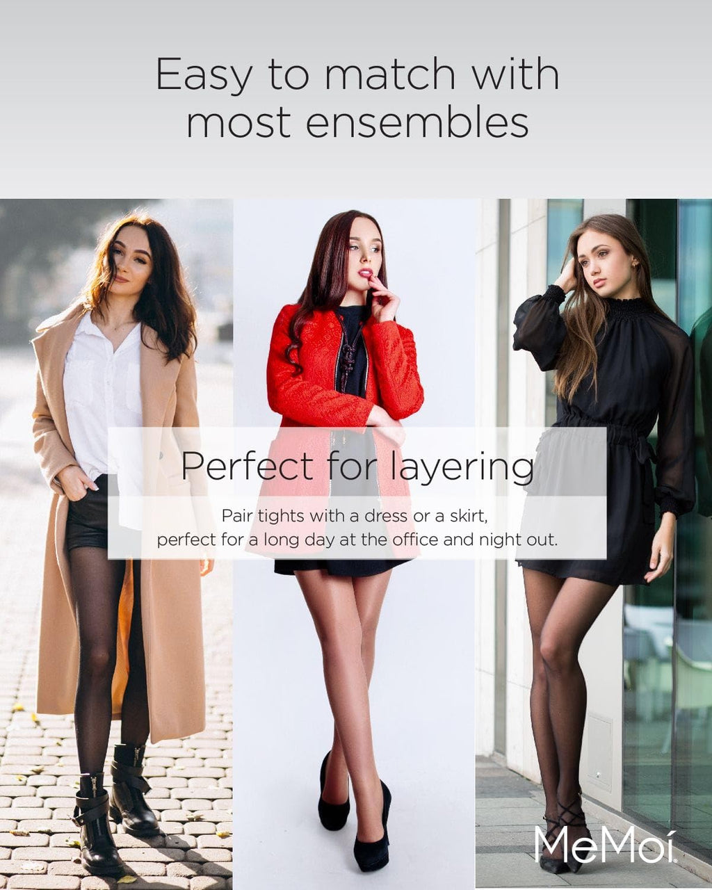 MeMoi 2 Pack Perfectly Opaque Tights, Microfiber Control Top Tights, Comfortable