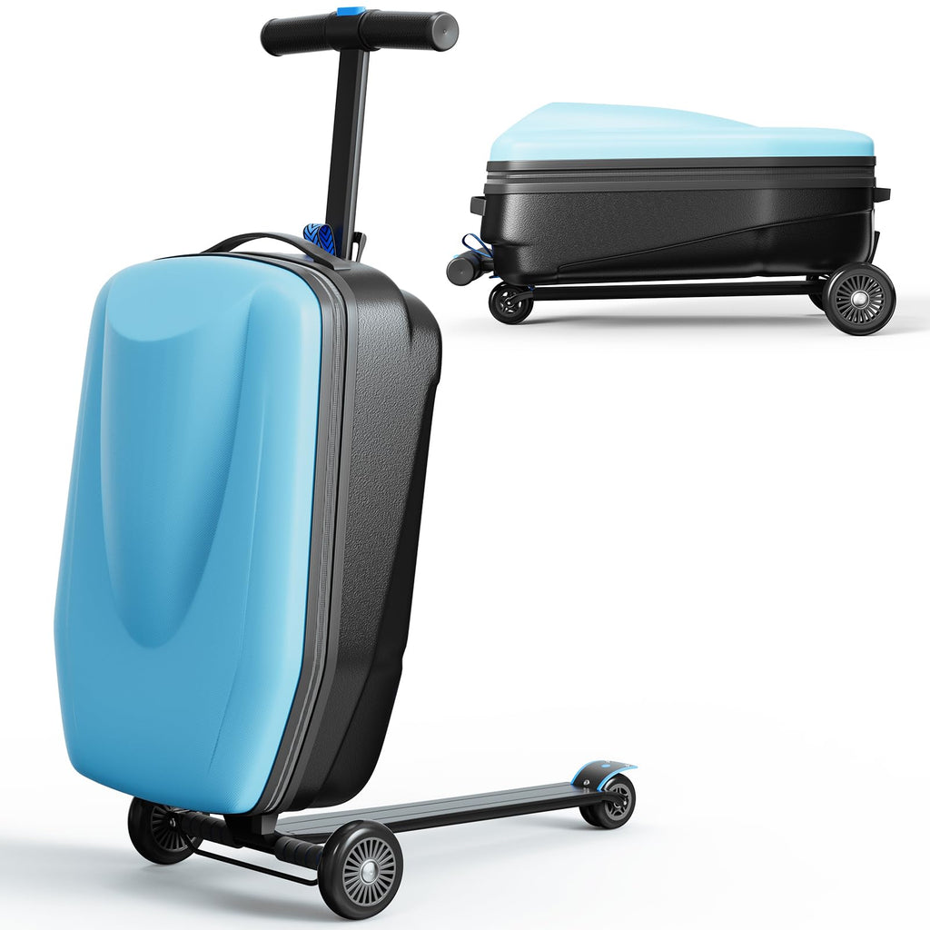 TABU 21" Scooter Suitcase for Kid&Adult,Ride On Scooter Luggage,Light Blue