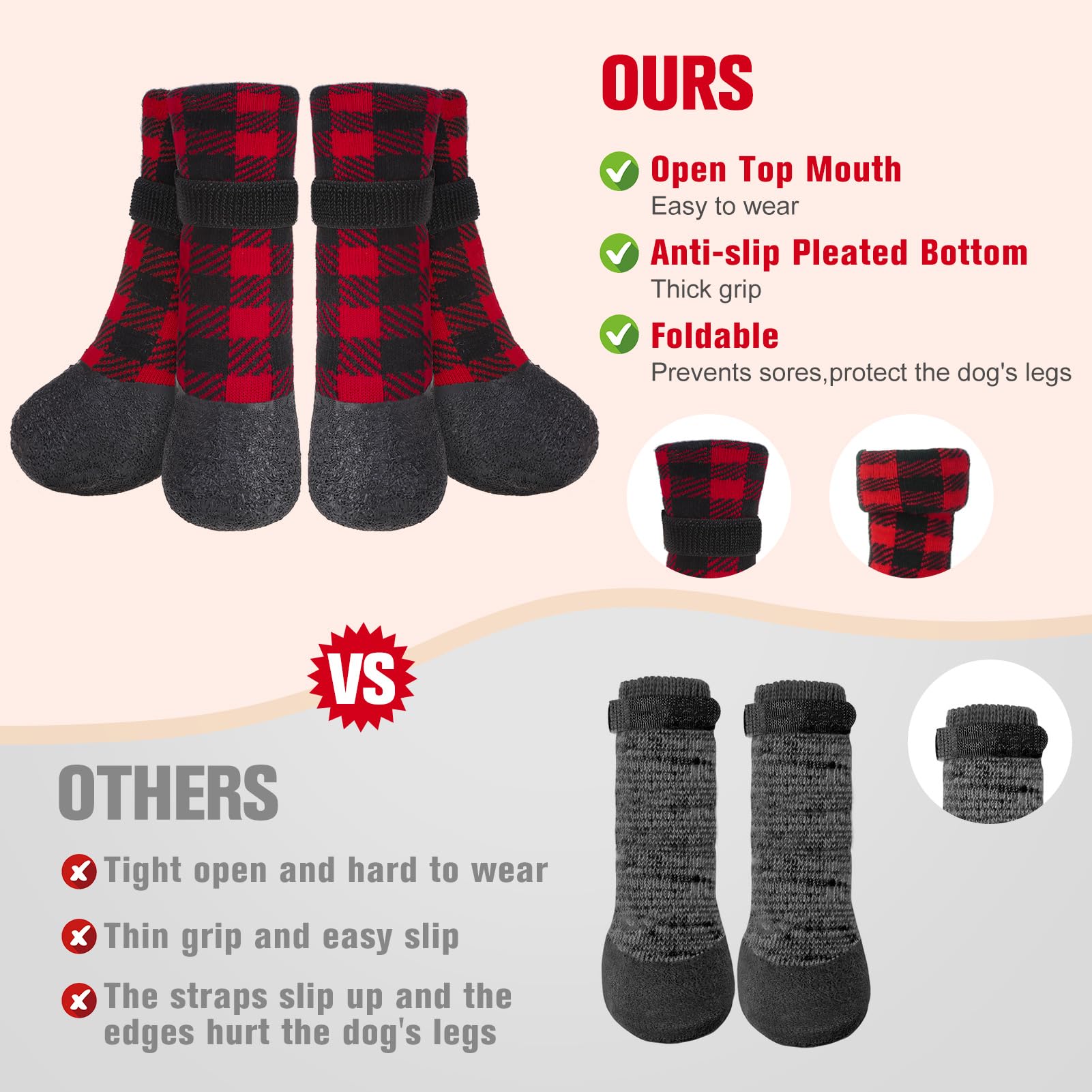 BEAUTYZOO Waterproof Dog Socks to Prevent Licking Paws, Christmas Dog Socks for