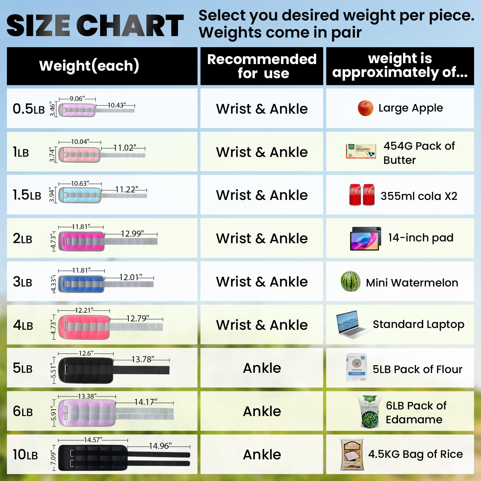 Ankle Weights, Wrist Leg Arm Weights for Women Men Kids with Adjustable Straps, Strength Training Weighted for Jogging, Running, Walking, Fitness, Gym Workout - 4LBS Pair (3 LB Each Weight), Light