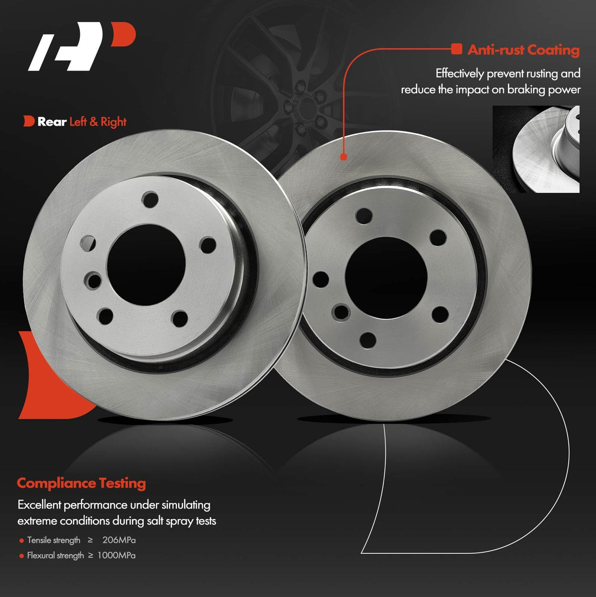 A-Premium 10.86 In (275.8mm) Rear Vented Brake Rotors and Ceramic Pads Kit