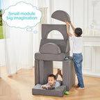 TROOPVILLE Modular Kids Play Couch, Fort Building Kids Couch for Room, Toddler Sofa That Folds, Grey